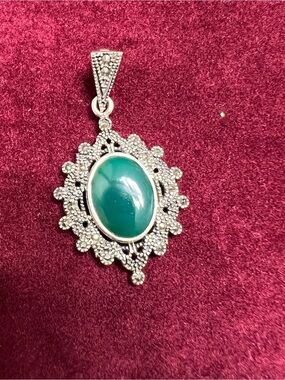 925 Green Cabochon Silver marquis Pendant Necklace - Women Jewelry